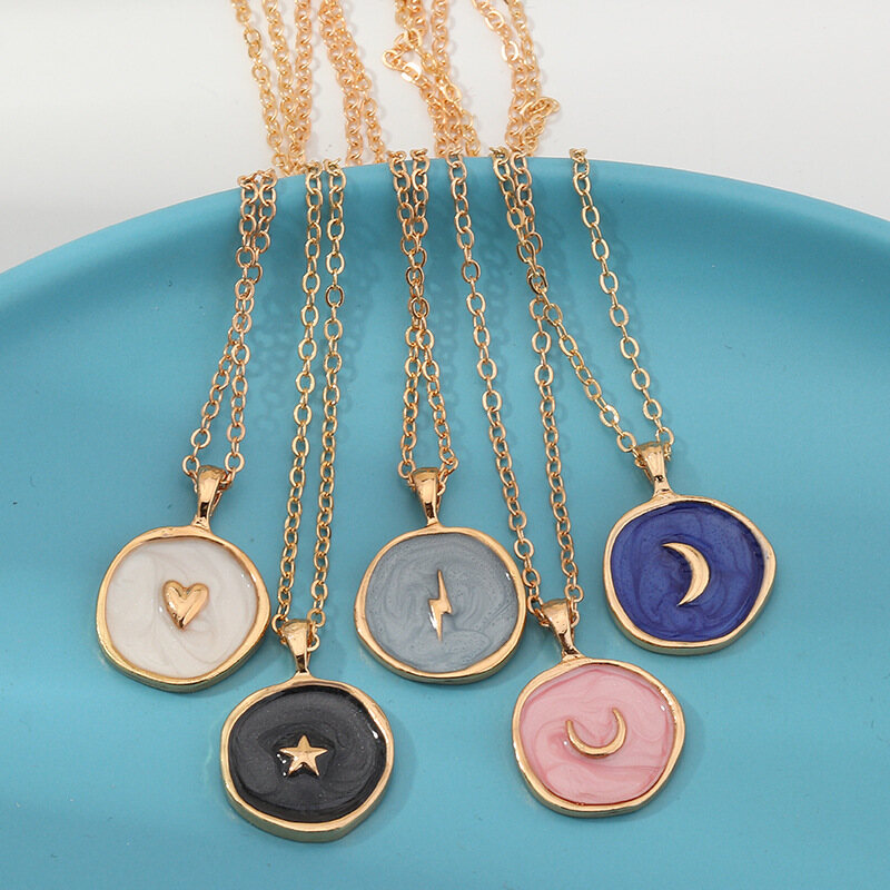 Wholesale New Arrive Necklace For Women Brinco Heart Moon Star Lightning Oil Drip Fashion Jewelry Accessories Necklace