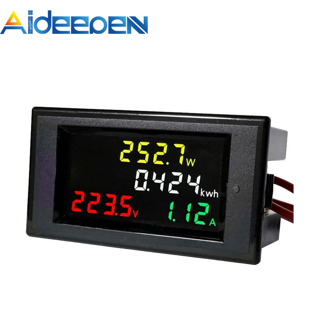Aideepen official ac 200v-450v lcd voltmeter/ammeter/voltage/amp/power/kwh panel meter 100a ct, lcd quad display voltage, current and power meter