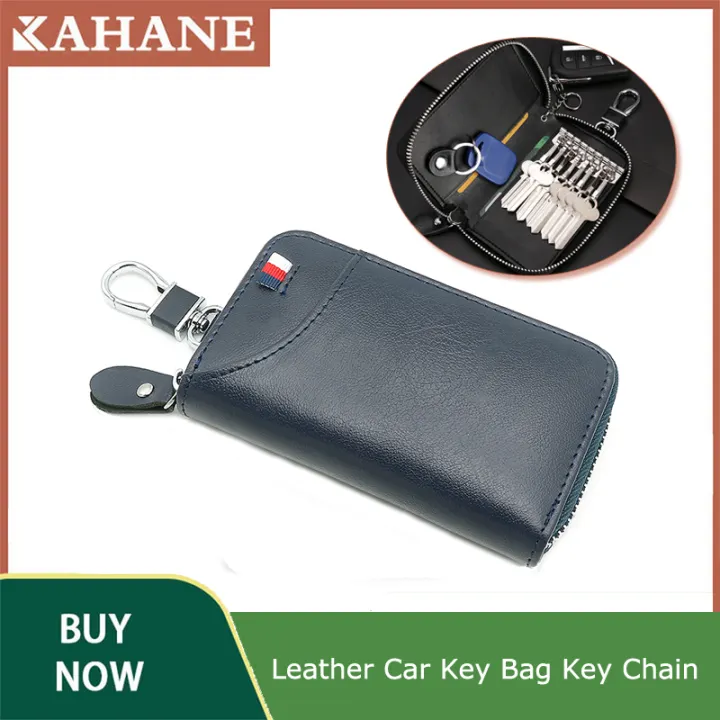 1pc Leather Men Car Key Bag Key Ring Waist Key Manager Portable 