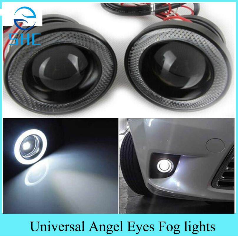 Mobil SHC 1 Set 2.5 Lampu COB Angel Eyes Lampu Kabut LED Lampu Depan Mobil Lampu DRL Universal Siang Hari Berjalan Lampu-Merah (76 MM)