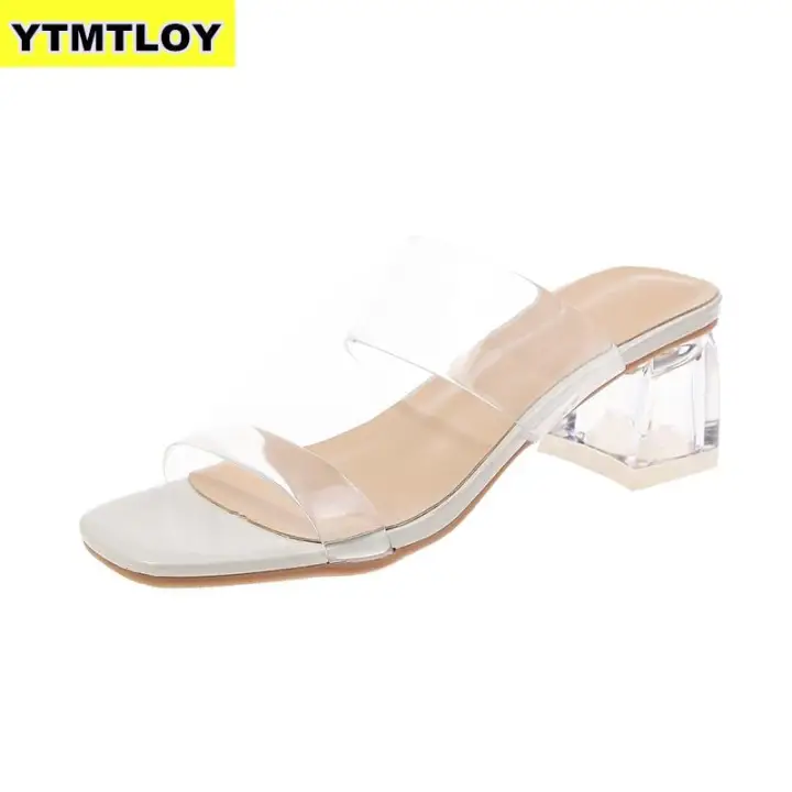 clear heel slippers