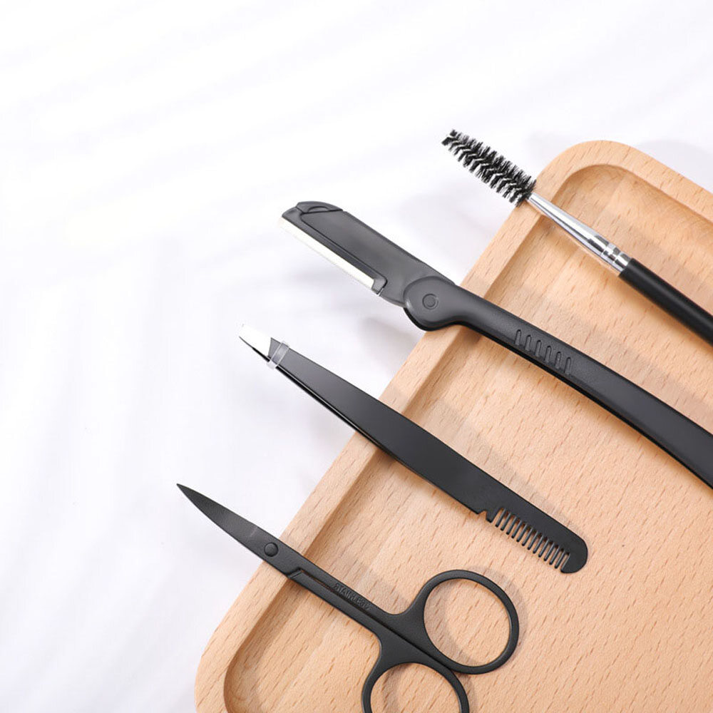 4 Pcs/Set With Brush Comb Face Epilator Eyebrow Shaper Scissor Eyebrow Tweezer Makeup Tool Eyebrow Trimmer Kit Razor