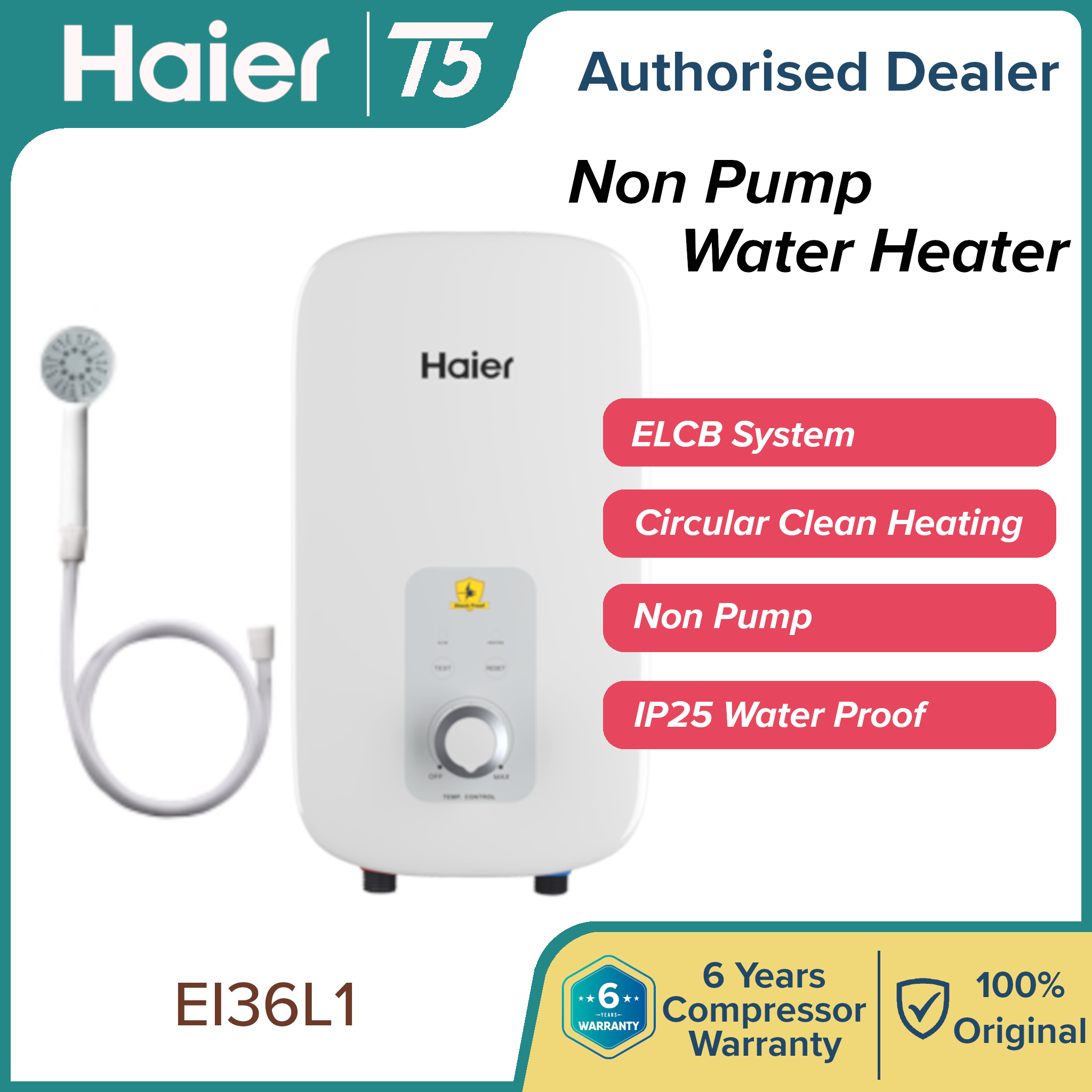 Midea or Haier Water Heater (Non Pump) MWH38Q / EI36L1 / MWH38V Lazada