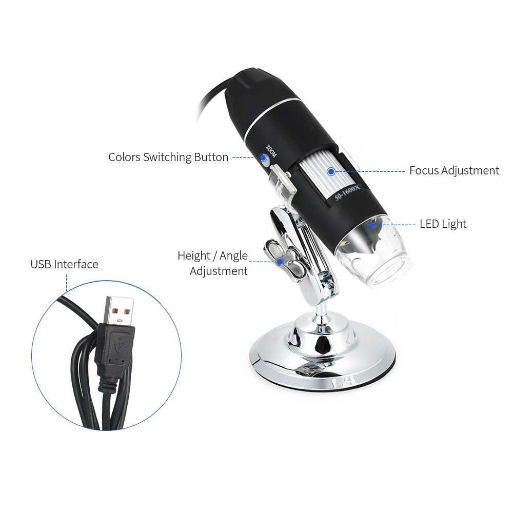 KKmoon 1600X Magnification USB Digital Microscope with OTG Function Endoscope 8-LED Light Magnifying Glass Magnifier with Stand