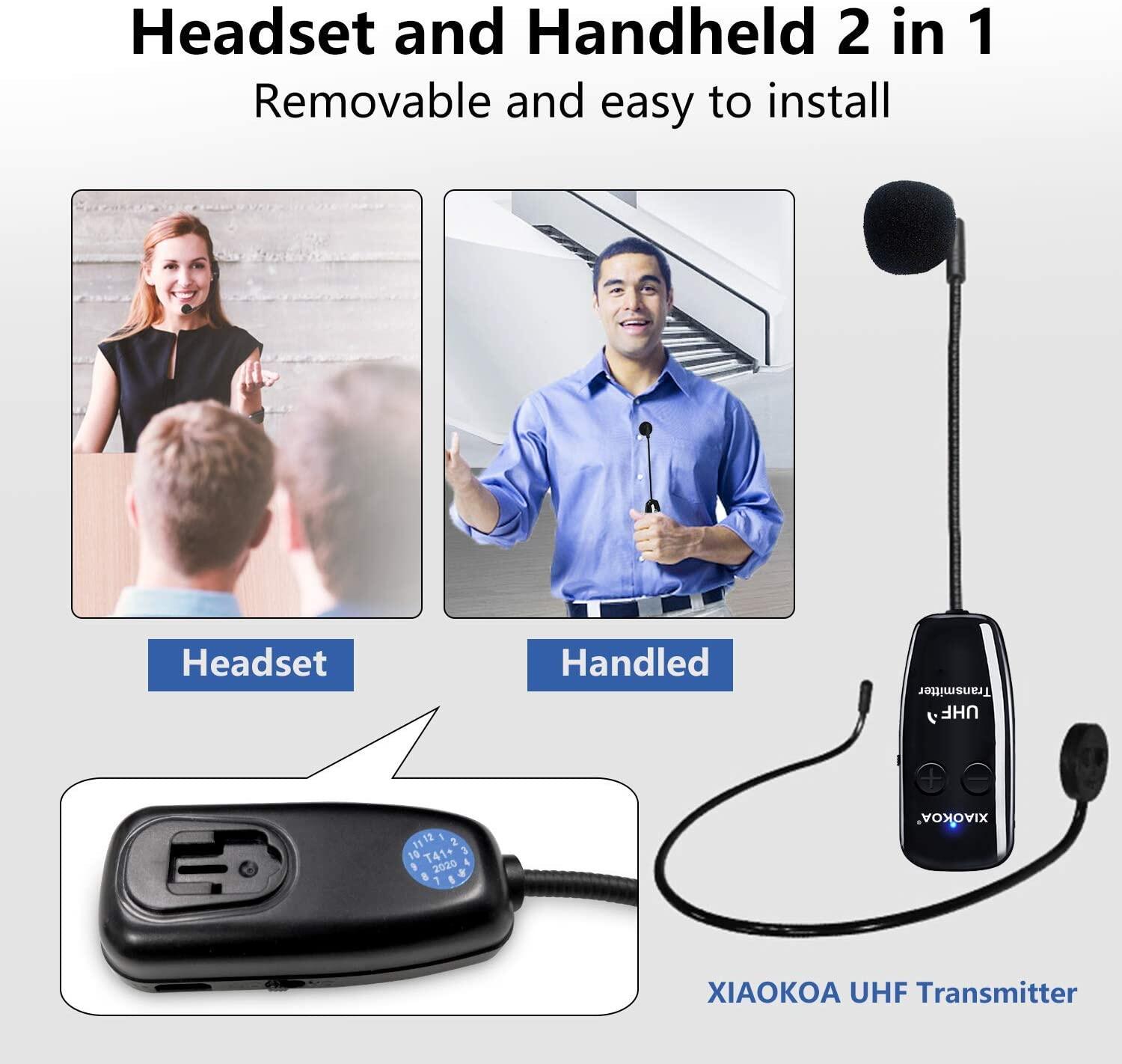 XIAOKOA Head Microphone,Wireless Microphone Headset,LED Digital Display Wireless Mic for Fitness,165FT Range,for Amplifier,Mic Speaker,PA System 