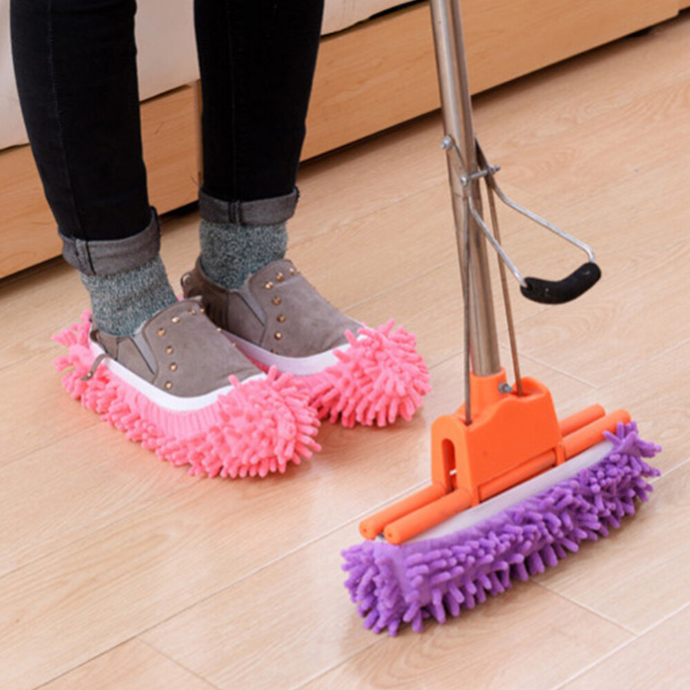 A Pair Chenille Reusable Shoe Covers, Cleaning Microfiber Lazy Floor Slippers, Multifunctional Floor Dust Removal Shoe Covers, Replaceable Cleaning Dust Removal Mop