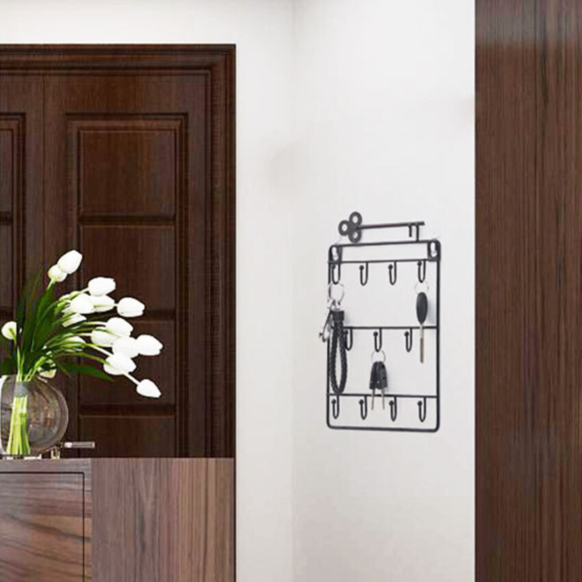 Modern Style Iron Wall Mounted 11 Hangers Hooks Key Holder Coat Hat Storage Rack Practical Cloth / Keys Hooks
