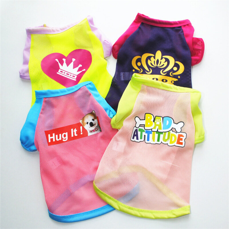 Jianjia28 mùa hè 4 màu Puppy Net Heart Crown Letter in thoáng khí quần áo mèo dễ thương quần áo chó cho thú cưng nhỏ shih tzu