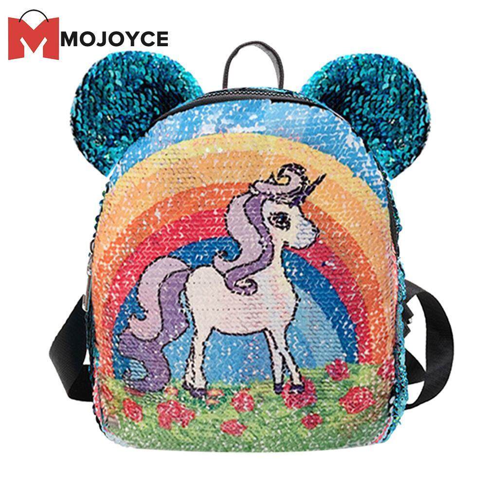 MOJOYCE Fashion Sequins Children Backpack PU Leather Girl Cartoon Cute Schoolbags