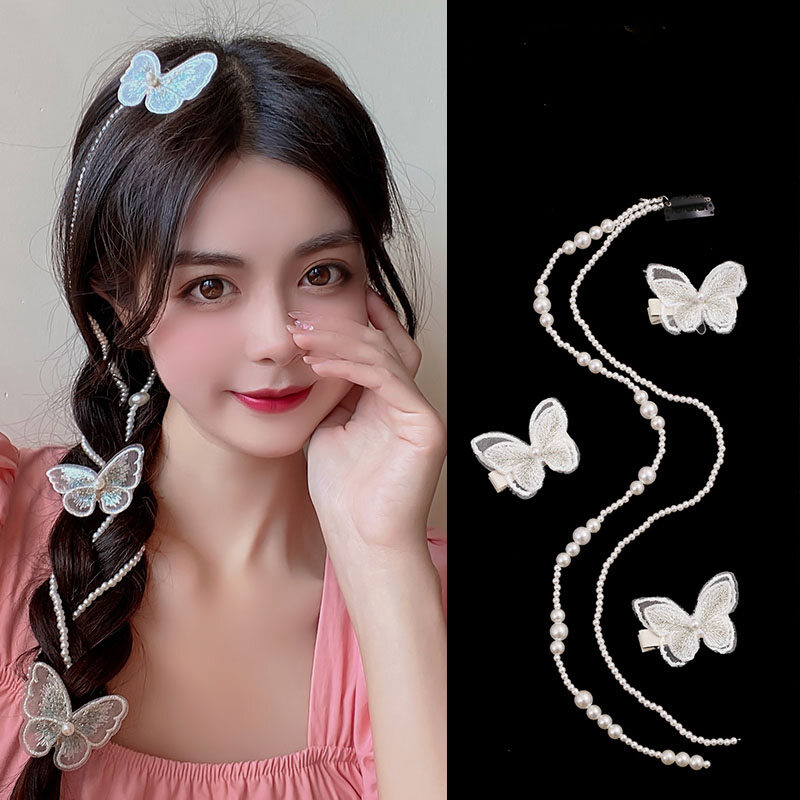 Kẹp Tóc Hình Bướm Và Phụ Kiện Tóc Bện Ngọc Trai