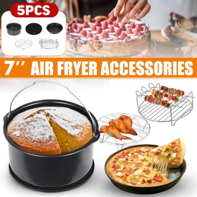 7Inch 5 Pcs/Set Air Fryer Accessories for Gowise Phillips Cozyna Fit 3.7-5.8QT Cake Barrel Pan Rack Mat Kit