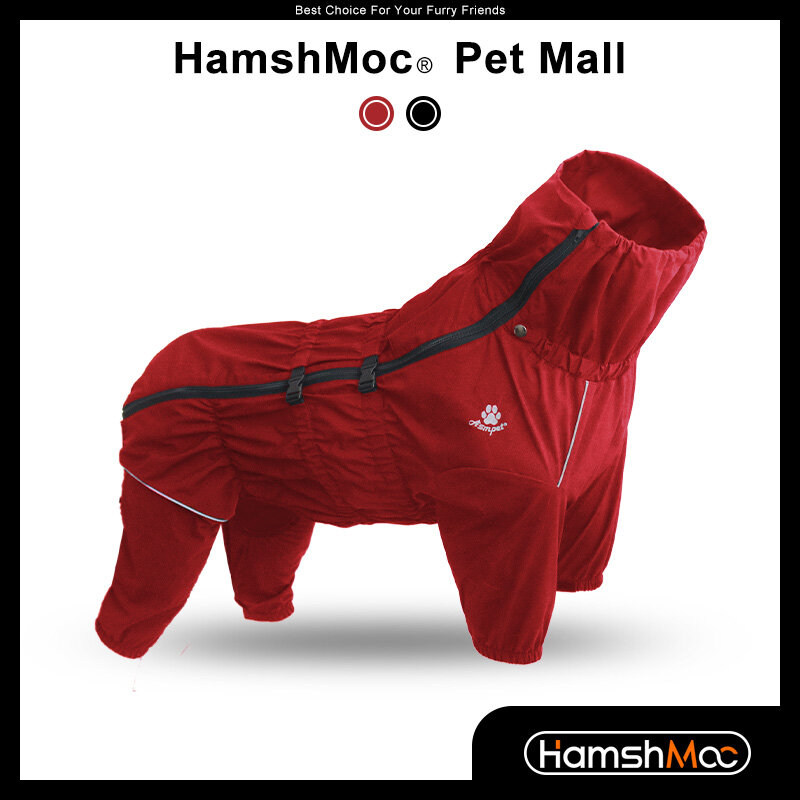 HamshMoc Windproof Dog Rain Jacket Waterproof Dog Raincoat Soft Dog Rain Poncho Full Body 4 Legs Lightweight with Leash Hole Reflective Strip for Dog