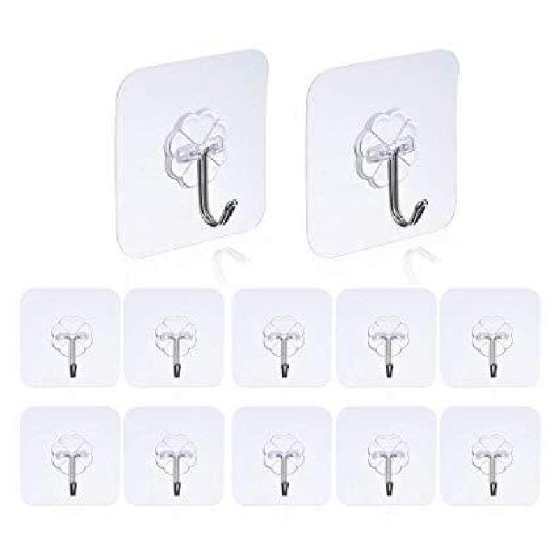 Local Ready Stock 10pcs Adhesive Hooks(10kg) stick hook Heavy Duty Sticky Wall & Ceiling & Door Hooks Nail Free Clear Reusable Hook for Bathroom and Kitchen No Scratch Waterproof and Oilproof