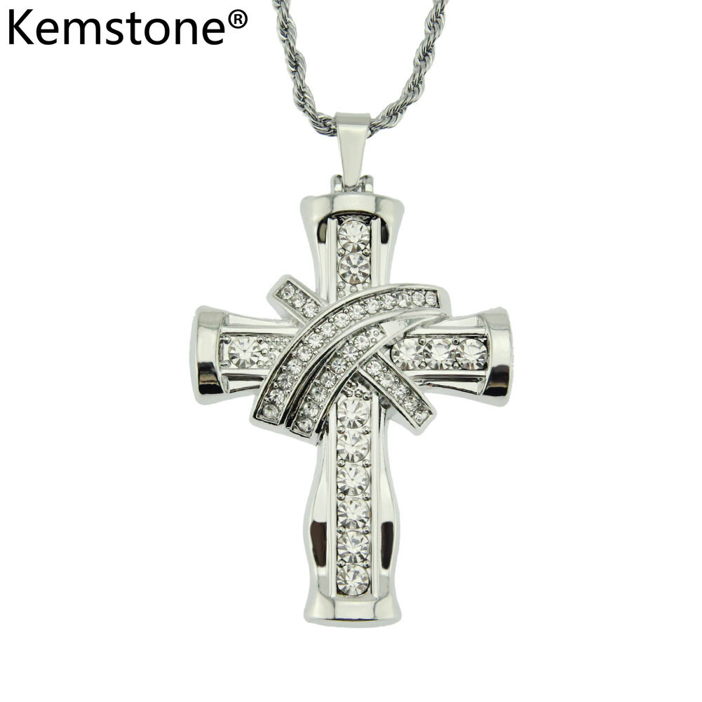 Kemstone Gold Plated Hip Hop Crystal Jesus Cross Pendant Necklace for Men
