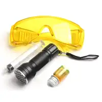 Car Air Conditioning Repair Tool Car Leak Detector Set Durable Multifunctional Car Air Conditioning A//C System Leak Test Detector Kit LED UV Flashlight Protective Glasses Tool Set