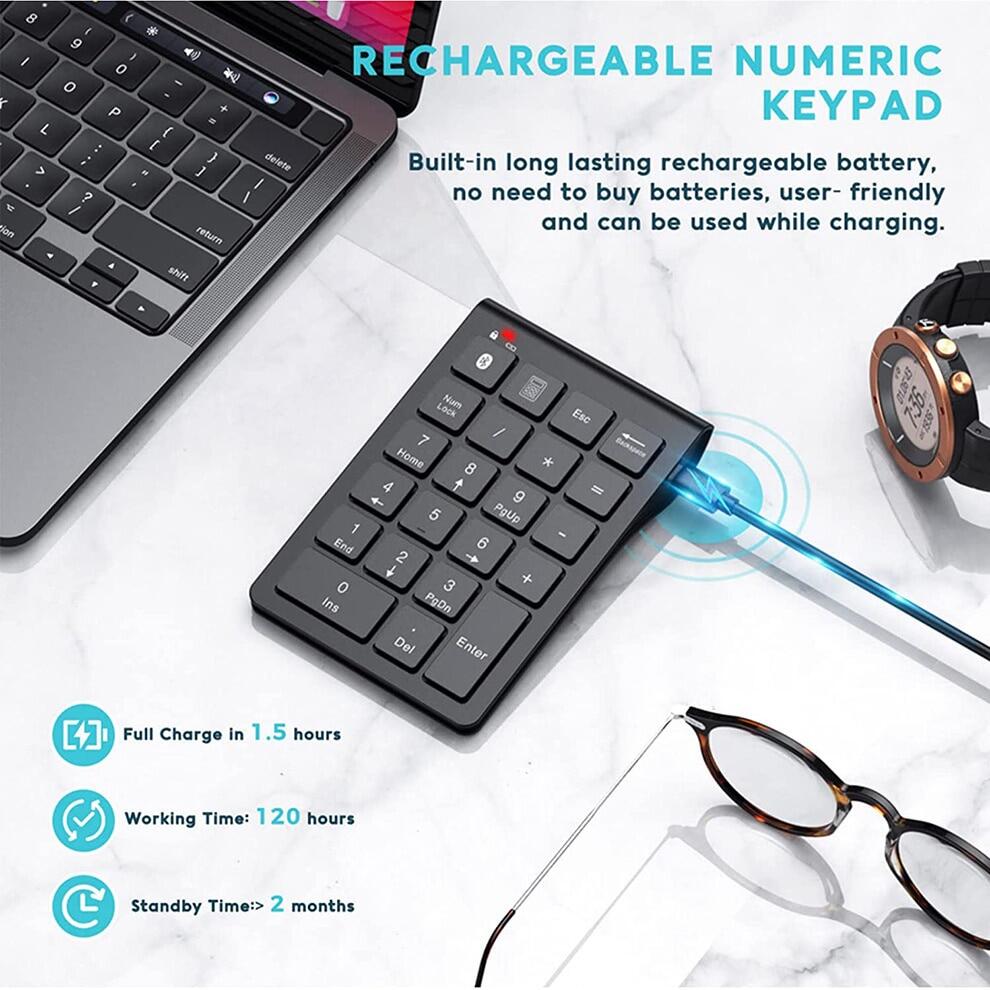 JOMAA Bàn Phím Số Bluetooth Bàn Phím Số Bluetooth Có Thể Sạc Lại Bàn Phím Số Không Dây 22 Phím Bàn Phím Số Ngoài Cho Mac Cho iPad Máy Tính Xách Tay Bàn Phím Kỹ Thuật Số