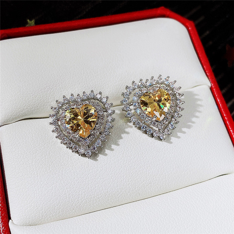 Individualized Girls' Peach Heart Earrings Earrings Forest Series Versatile Zircon Heart Earrings