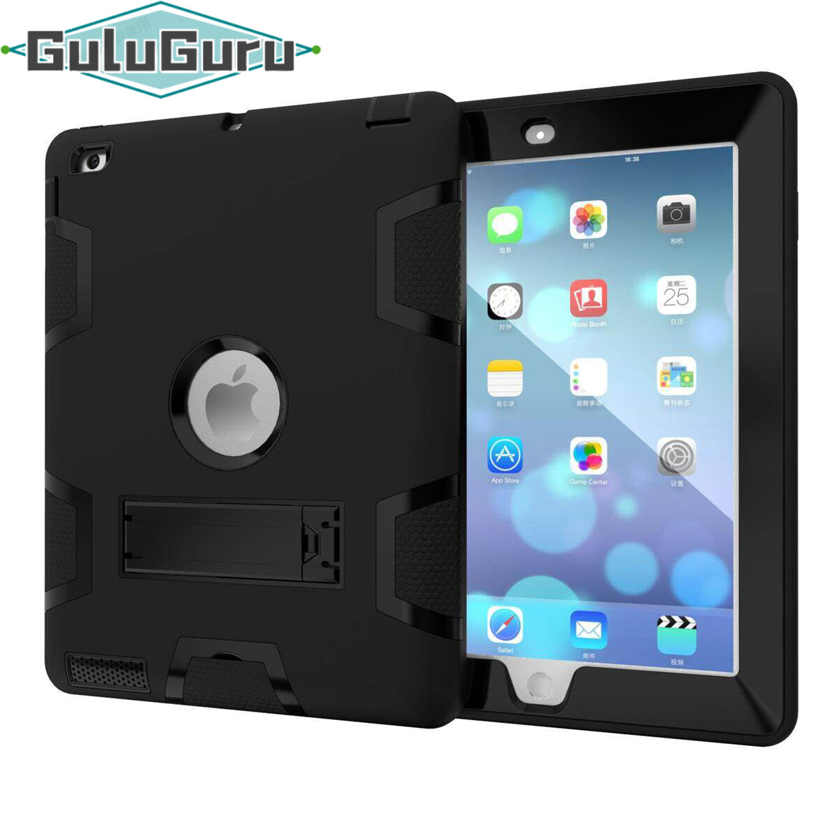 for iPad 4 3 2 Case [Full Body Protective] Rugged Three Layer Hard PC+ Soft Silicone Hybrid Armor Cover, with Adjustable Built-in Kickstand, Anti Slip, Shockproof, Impact Resistant