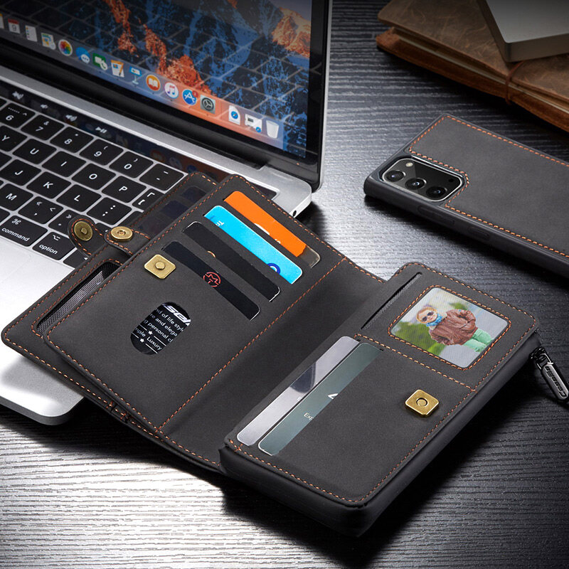 For Samsung Galaxy S20 Note20 S21 Ultra Note10 Plus A51 A71 Multifunction Genuine Leather Wallet Phone Bag Removable Case Cover