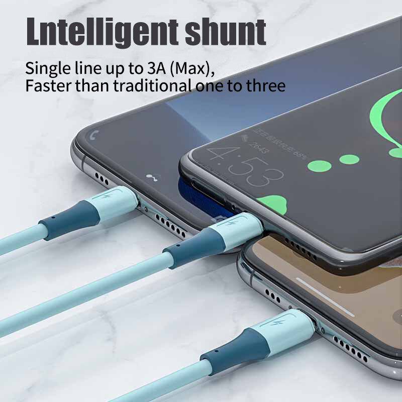 Greenyeah Sạc Nhanh 3A Cáp USB 3 Trong 1 Silicone Lỏng Micro USB Type C Cáp Sạc Cho Dây Samsung Xiaomi Sạc iPhone