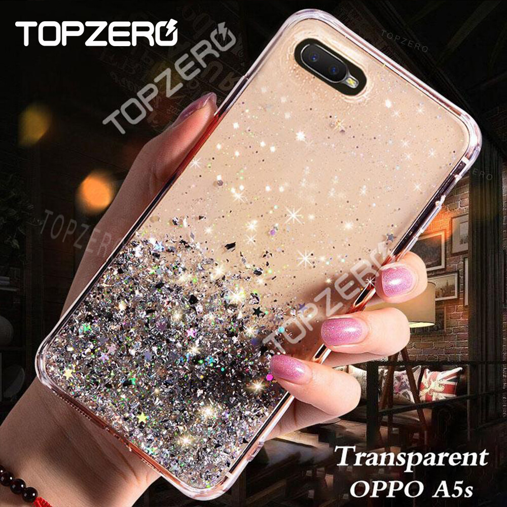 TOPZERO Luxury Bling Star Phone Cases For OPPO A5S A15 A54 A55 4G 5G A93 A94 A74 A53 Soft Silicone Glitter Cover Case Coque For OPPO Reno 5F Reno 4F F19 A32 A33