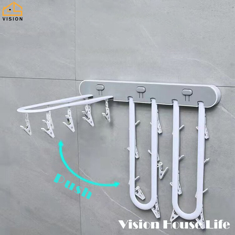 Vision Giá Phơi Gắn Tường Giá Treo Đồ Lót Gấp Gọn Loại Ép Gia Dụng Giá Để Đồ Không Cần Đục Lỗ Nhiều Kẹp Giá Phơi Đồ Phòng Tắm Ban Công Gấp Gọn Treo Tường
