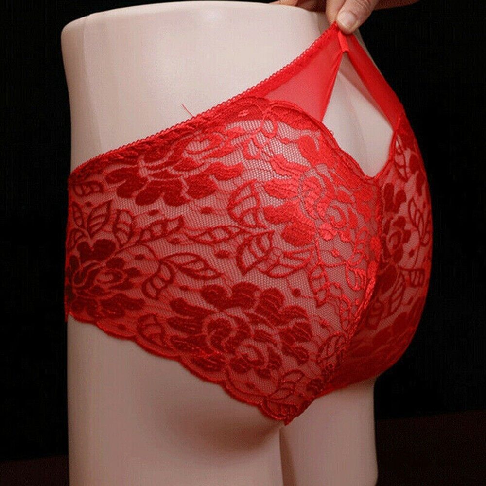 Mrshow Men Lace See-through Underwear Sissy Bugle Pouch Briefs T Hong Panties