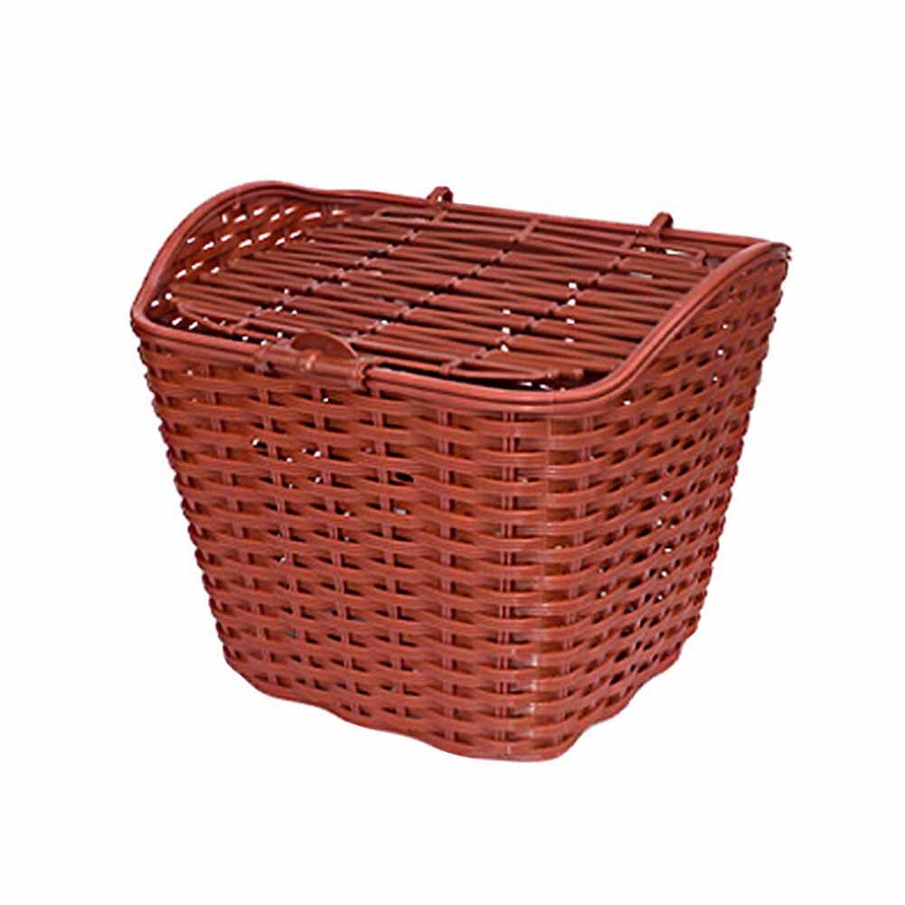 Honrane Electric Bicycle Bike Front Handlebar Plastic Retro Storage Basket with Cover