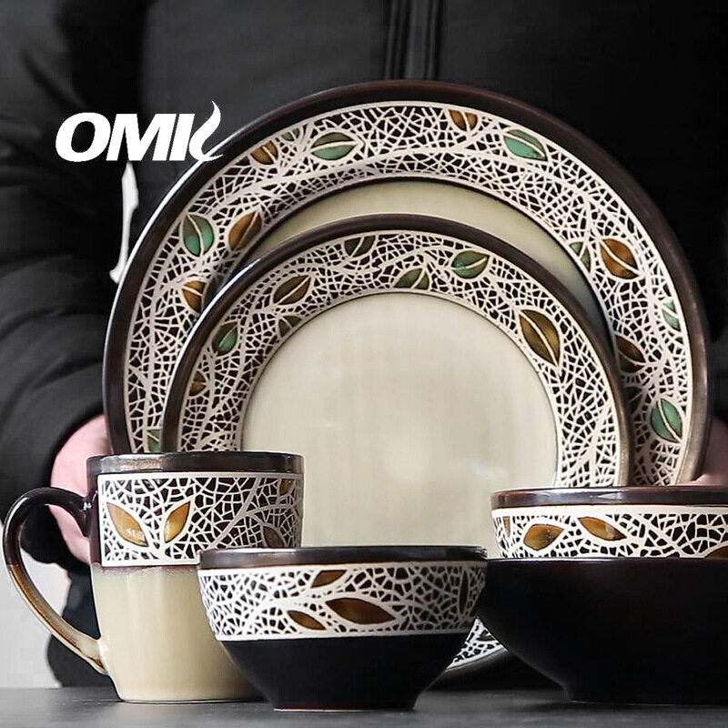 Omk phong cách Mỹ đồ đá Bộ đồ ăn đĩa ăn tối salah bát cốc Bộ Bộ đồ ăn bằng gốm