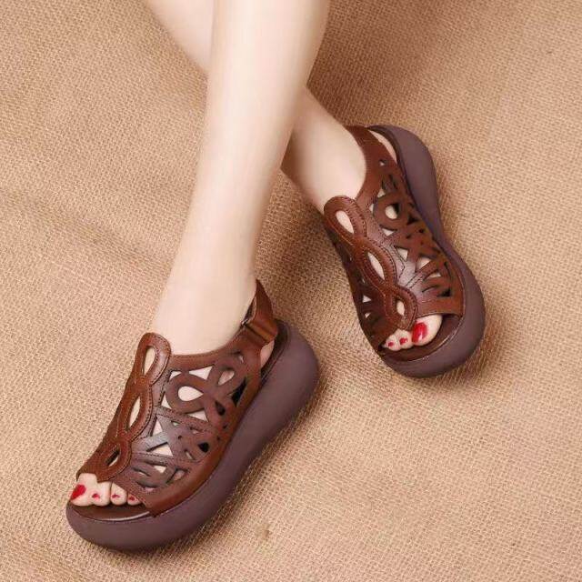 Fashionable Women Sandals Soft Leather Wedges Shoes For Women Summer Sandals Casual Shoes Female Heels Sandals Wedge Sandalias Mujer