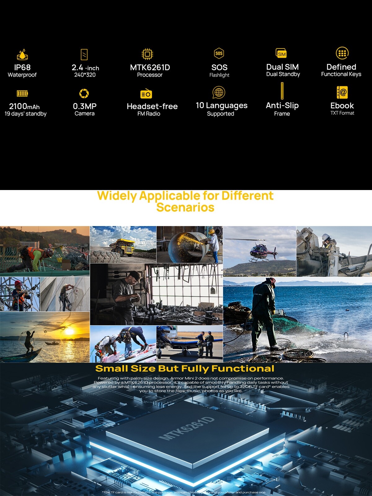 Ulefone Armor Mini 2โทรศัพท์มีสาย,32Mb + 32Mb, IP68กันน้ำกันฝุ่นกัน ...