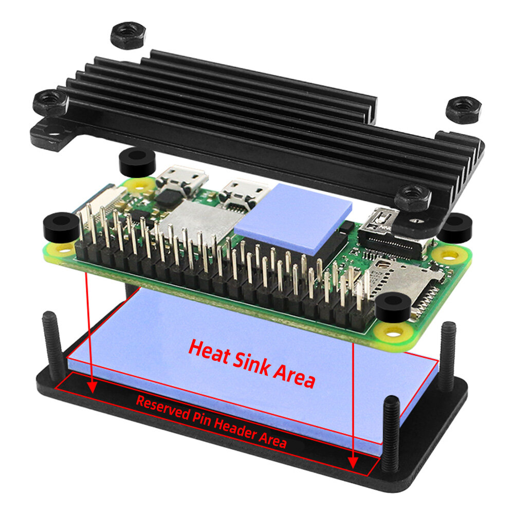 LANGTU Vỏ Nhôm Nguyên Chất 2W Raspberry Pi Zero Vỏ Bảo Vệ 2W Raspberry Pi Zero + Đầu Ghim