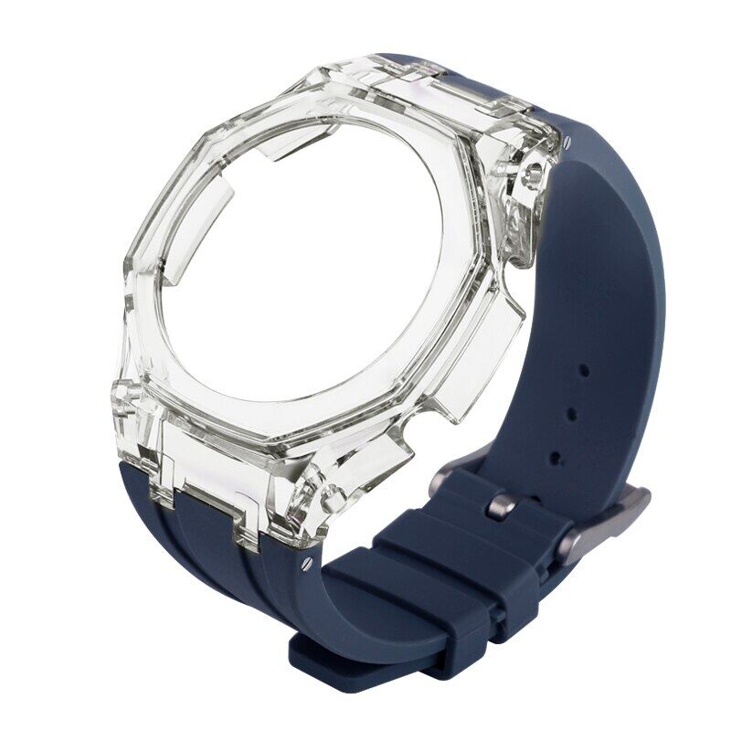 New transparent casioak mod kit for ga2100 replacement pc case strap for casio ga-2100 2110 rubber watch band metal buckle