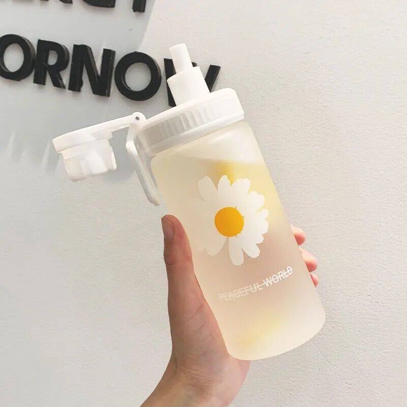 Water Bottle with straw little daisy Sport Plastic Portable Water Bottle for Drinking Coffee Tea Mug Outdoor cups Drink Bottle OUA796 水壶 水瓶