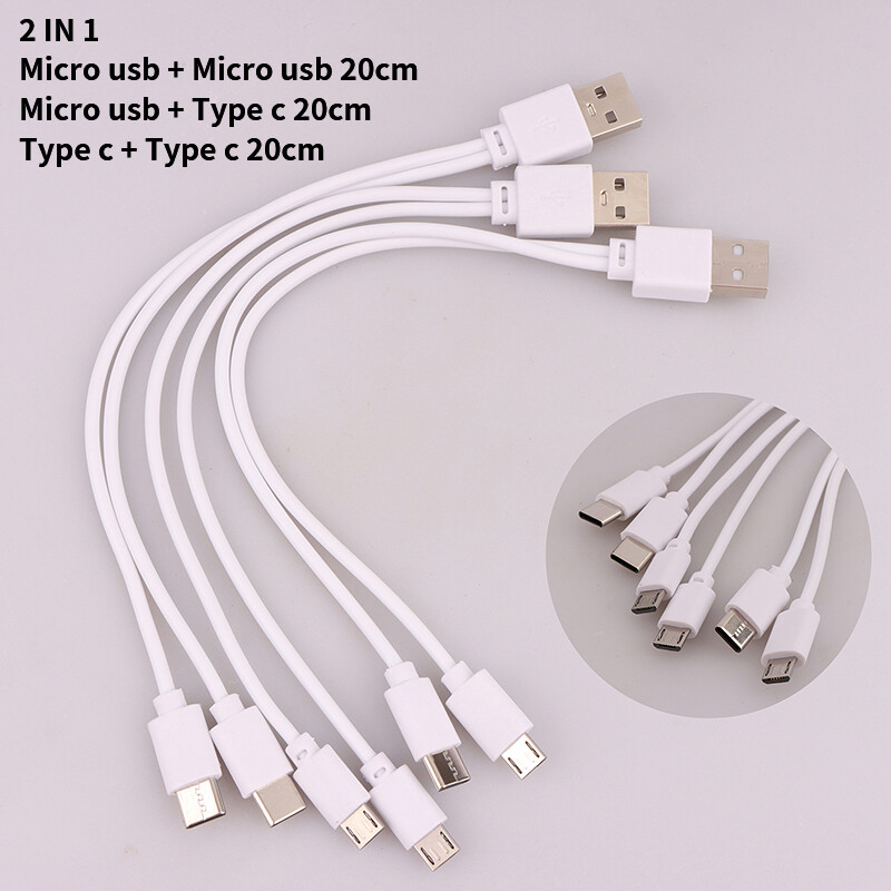 Xiaodage💕 1Pc 2 in 1 USB Male to Micro USB Type-C Splitter Data Transfer Charging Cable for for Android Smartphones Tablet Dual Micro USB