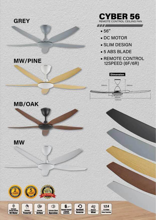Econic Cyber 56 & 42 Ceiling Fan with Remote Control With light or Without Light