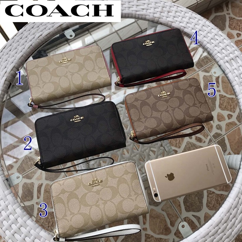Coach long wallet women zipper wallet can be put into mobile phone with  wrist strap 57468 | Lazada