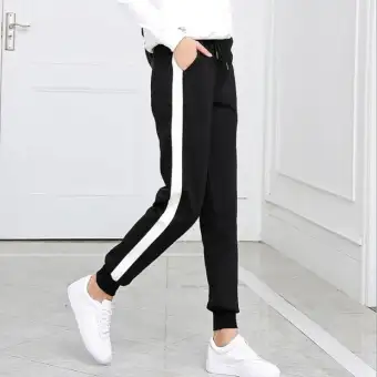 track pants black white stripe