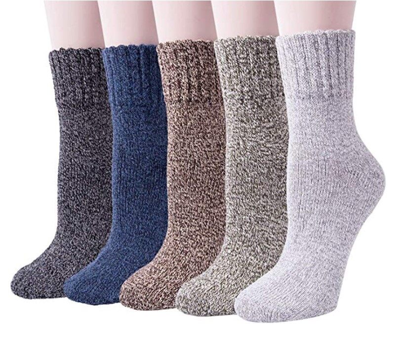 5 Pairs Men Womens Warm Wool Socks Thick Knit Winter Plus Velvet Cabin Cozy Crew Socks Gifts