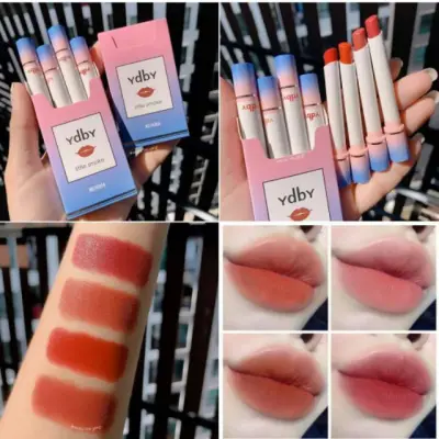 🎀New Viral ydby 4pcs Little 🍑 Color Semi-Matte Student Lipstick