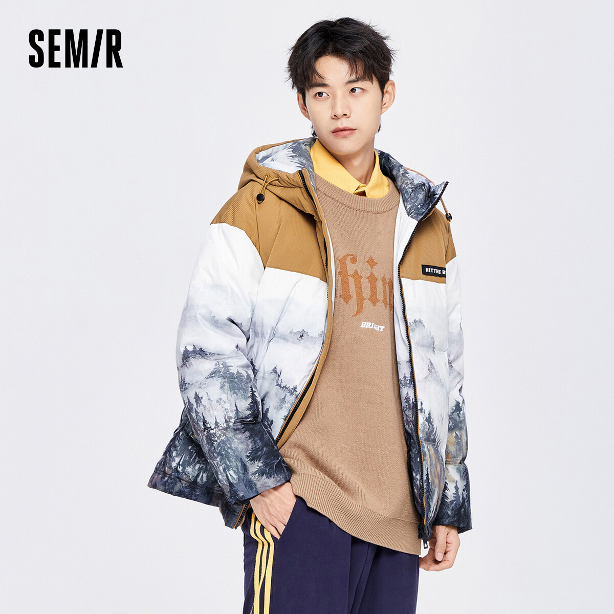 Semir Down Jacket Men Loose Contrasting Color Stitching Hooded Winter Niche Design Mountain Jacket
