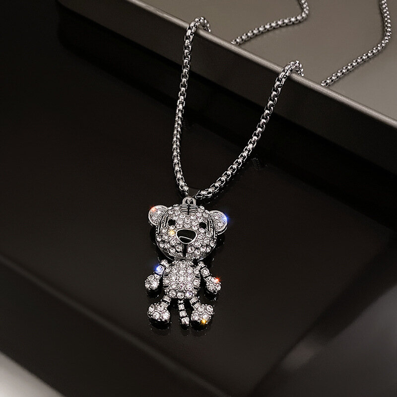 WHC Jewelry 2022 Zodiac Little Tiger Pendant Necklace for Women Exquisite Shiny Full Rhinestones Accessories Titanium Steel Sweater Chain