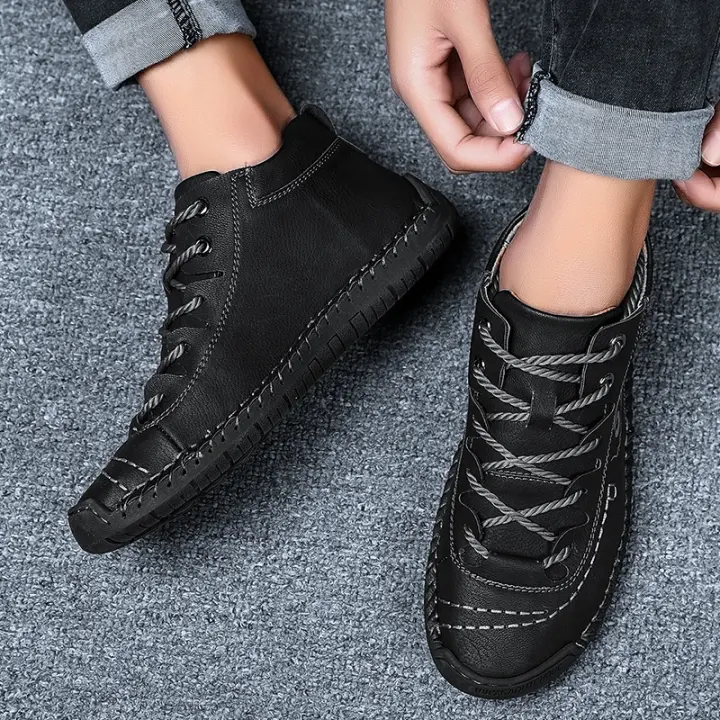 menico men hand stitching vintage microfiber leather lace up comfy soft ankle boots