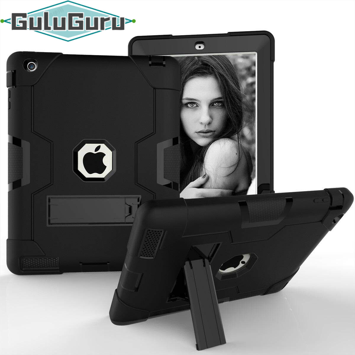 for iPad 4 3 2 Case [Shockproof Hybrid Case] 3 Layer Plastic and Rubber Protection Heavy Duty Rugged Protective Cover, with Kickstand, Full Body Armor Defender, Drop Proof