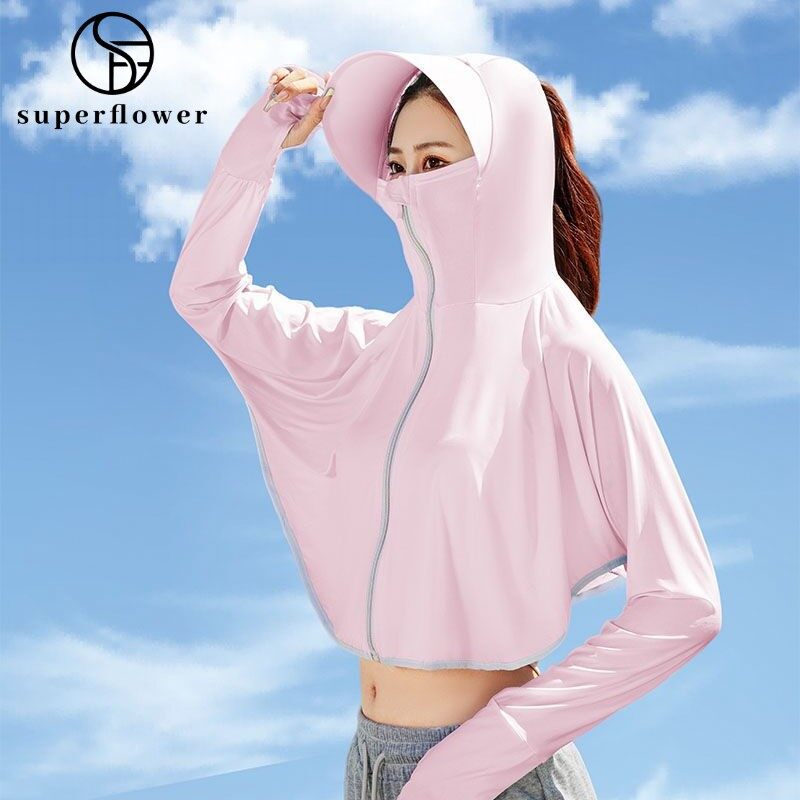 SUPERFLOWER Giacca da donna con protezione UV con cappuccio e copertura per il viso per attività all'aperto in bicicletta Top a maniche lunghe_voghion.com