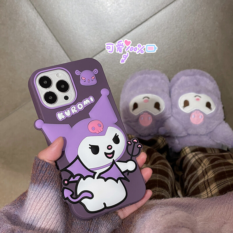 Ốp Điện Thoại Silicone Devil Kuromi Màu Tím Đậm Tương Thích Cho iPhone 14 13 12 Pro Max 11 14pro 13pro 14Promax Ốp Lưng Mềm Chống Sốc