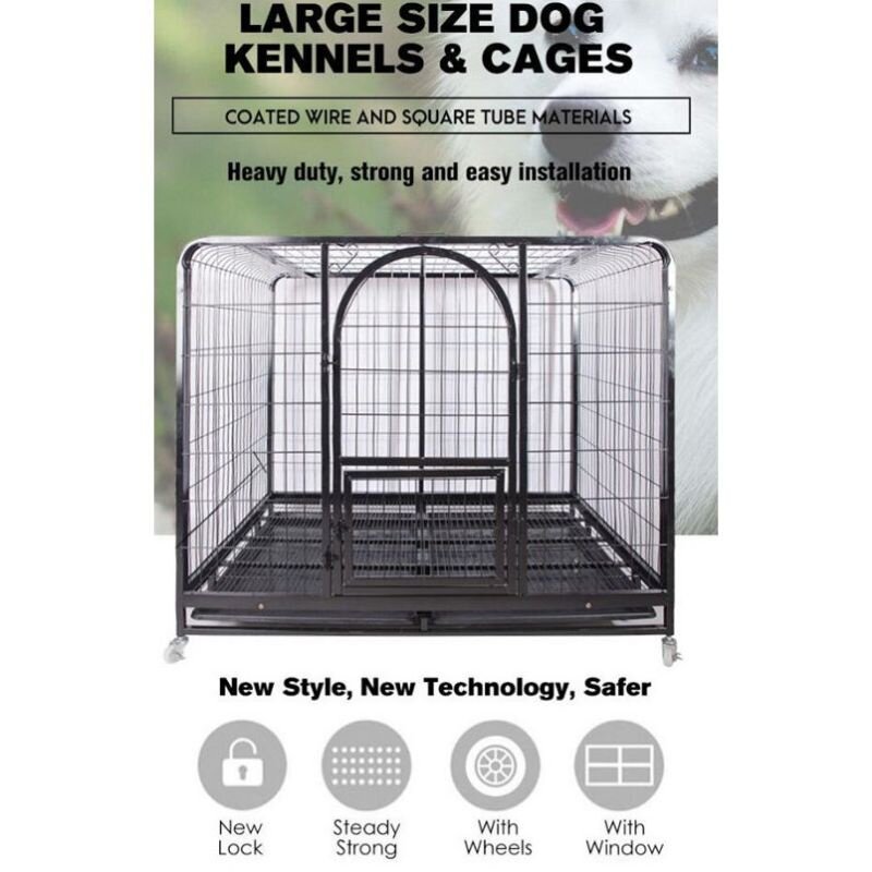 Cat Dog Cage Roller Wheels Pet Heavy Duty Kennel Feeding Window Wheel