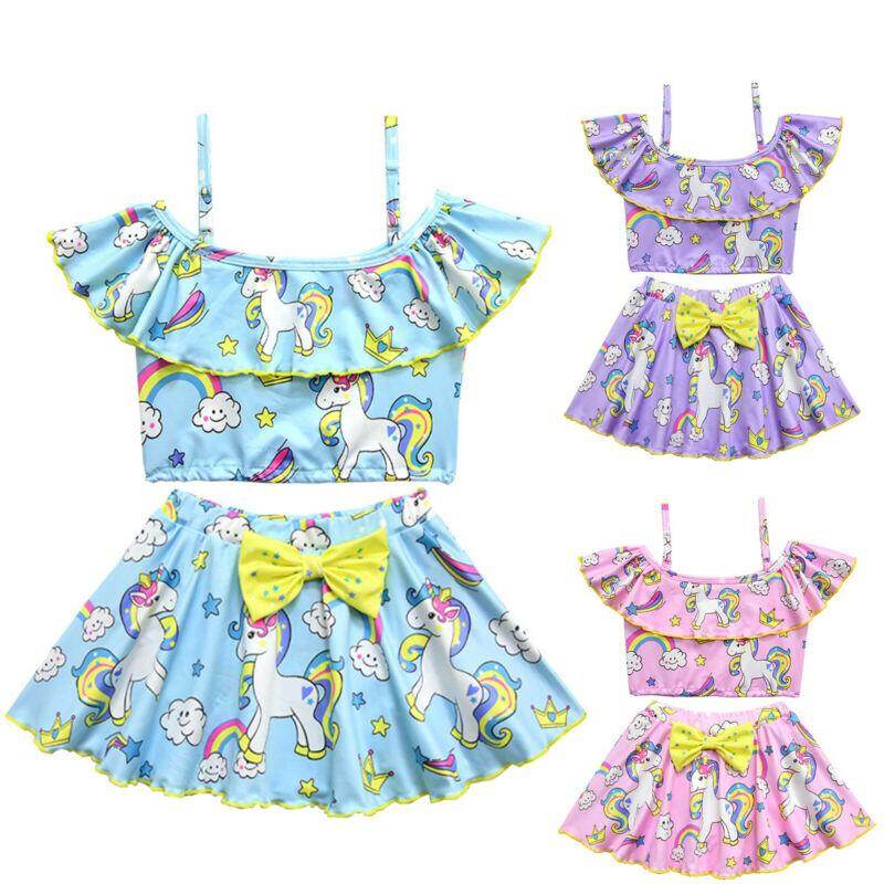 Girl Kid Floral 2pc Set Bikini Tankini Set Swimwear Skirts Swimsuit Beachwear