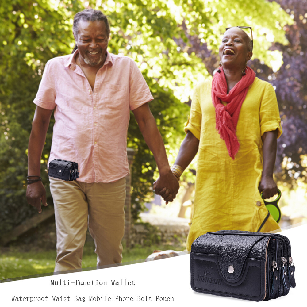 Men PU Waterproof Waist Bag Mobile Phone Belt Pouch Multi-function Wallet