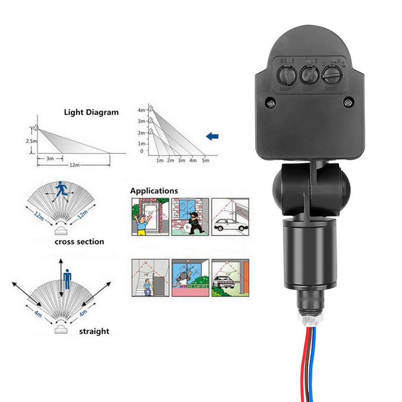 Công Tắc Đèn Cảm Biến Chuyển Động Hồng Ngoại AC 220V 12V Cho Gia Đình Công Tắc Cảm Biến Chuyển Động PIR Hồng Ngoại Tự Động Ngoài Trời Kèm Đèn LED